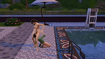 A Young Man Aggressively Has Sex With A Sensual Maid By The Swimming Pool