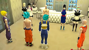 Hentai 3d Dei Personaggi Di Dragon Ball: Maid Goku, Gohan, Vegeta E Clirin Lo Caricano E Recuperano Le Loro Bellissime Mogli