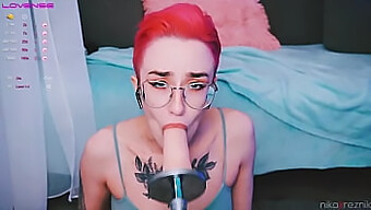 Adorable Teen Girl With Tattoos Gives Herself Pleasure With A Fuckmachine