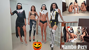 Skupinový Sex S Tematikou Halloweenu S Mníškami A Černochom (Zadok Do Úst, Atogm)